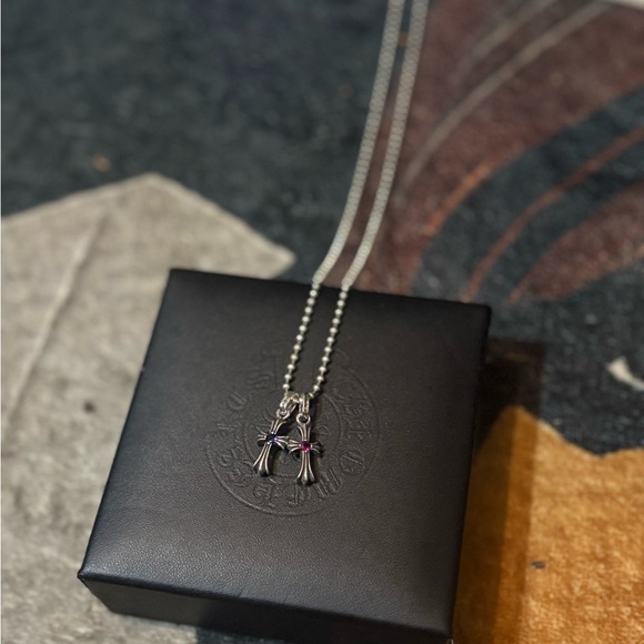 Chrome Hearts Jewelry - .925 CH RUBY AND SAPPHIRE DOUBLE BABY FAT PENDENT 18 IN. BALL CHAIN NECKLACE
